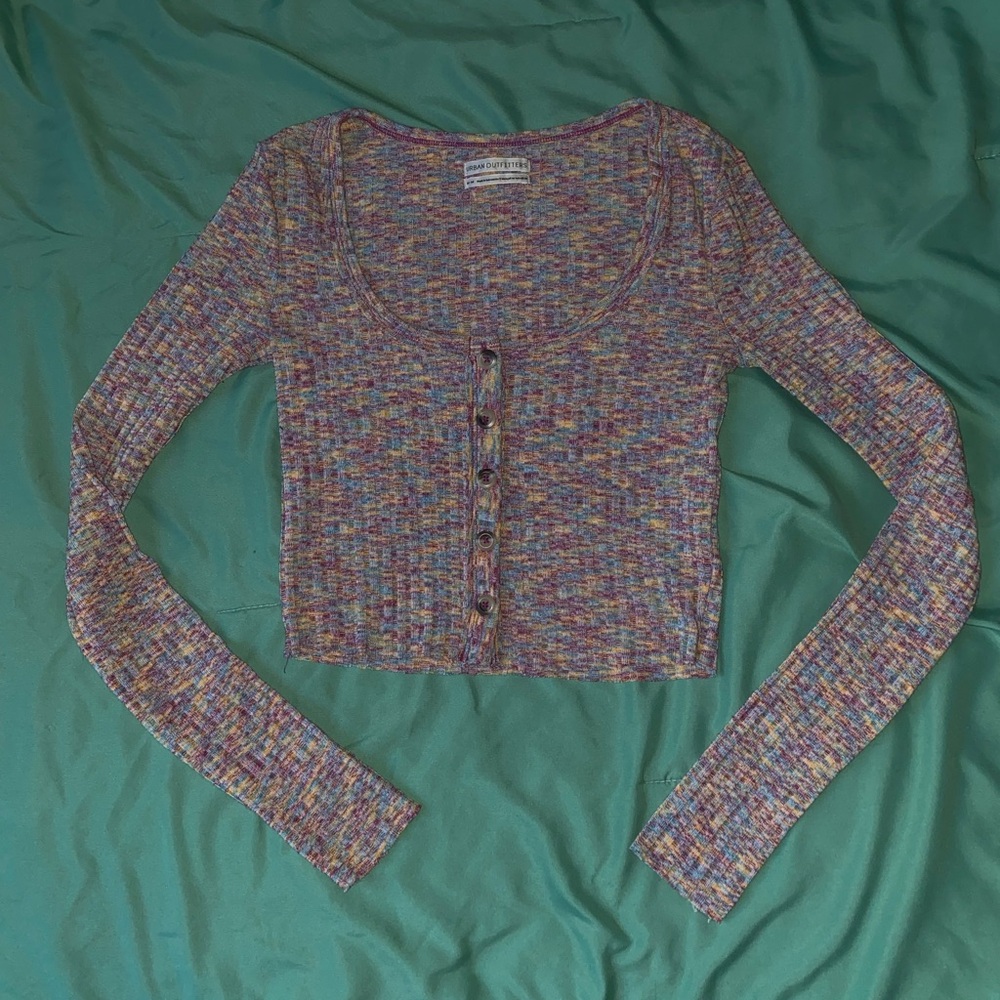 Urban outfitters multicolored long sleeve crop top with buttons